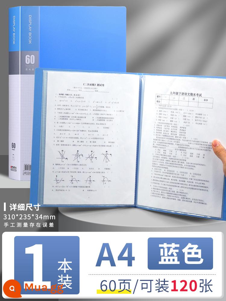 Túi đựng tài liệu Chenguang a4 nhiều trang thông tin sách chèn sách tập tin thông tin hợp đồng chứng chỉ lưu trữ hoàn thiện hiện vật giấy kiểm tra học sinh túi lưu trữ tờ nhạc thư mục lưu trữ hóa đơn vật tư văn phòng - [Dày 60 trang] 1 cuốn màu xanh - chứa được 120 trang