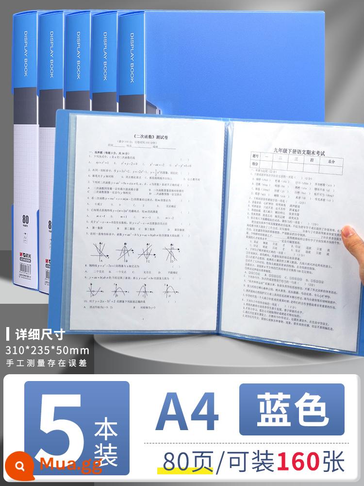 Túi đựng tài liệu Chenguang a4 nhiều trang thông tin sách chèn sách tập tin thông tin hợp đồng chứng chỉ lưu trữ hoàn thiện hiện vật giấy kiểm tra học sinh túi lưu trữ tờ nhạc thư mục lưu trữ hóa đơn vật tư văn phòng - [Bản dày 80 trang (có hộp đựng)] Bộ 5 cuốn màu xanh - chứa được 160 trang