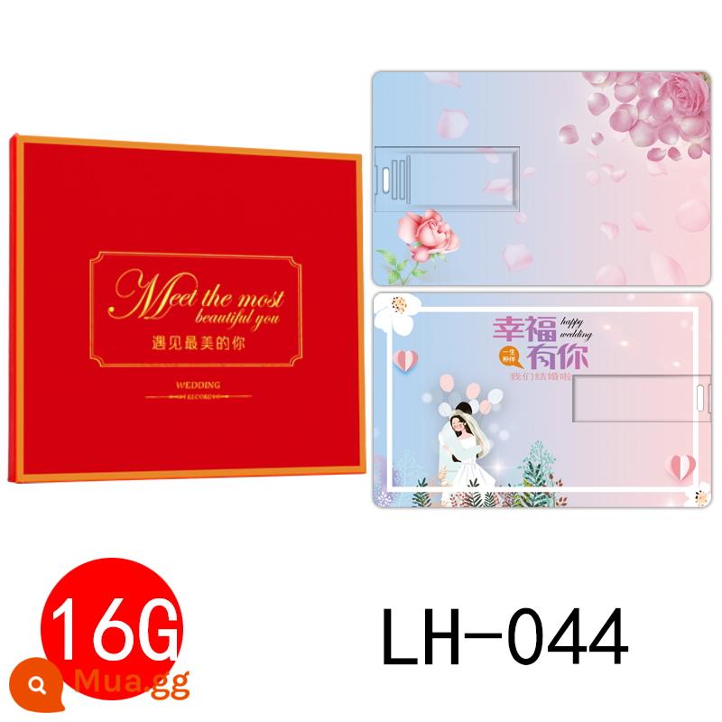 16G Cưới Đĩa U 32 Album Bìa Cứng Thiệp Cưới Đèn LED Cổng USB Tùy Chỉnh Sự Kiện Hạnh Phúc Máy Tính USB Đám Cưới phù Hợp Với Chữ 8 - Màu nâu LH-044-16g