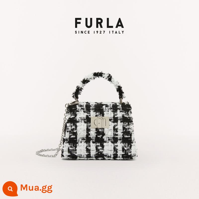 [Quà năm mới] Túi xách mini nữ vải họa tiết kẻ ô mới thu đông Furla1927 - màu trắng tinh khiết