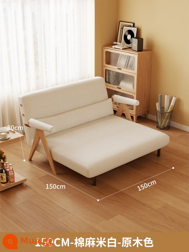 Sofa giường gấp đôi căn hộ nhỏ Internet người nổi tiếng giường đơn hộ gia đình hoàng phi vợ lẽ đơn giường sofa gỗ nguyên khối - 150CM-cotton-linen-màu gỗ [có đệm sofa chống bẩn]