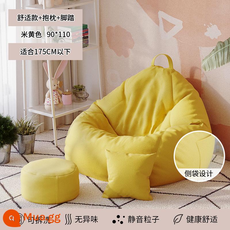 Sofa lười có thể nằm và ngủ căn hộ nhỏ phòng ngủ nhà tatami túi đậu ban công ghế giải trí ghế đơn bến tàu - Phong cách thoải mái màu be (90*110) đi kèm gối và bàn đạp