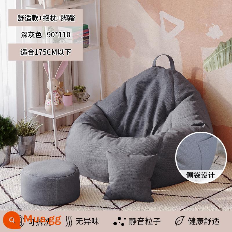 Sofa lười có thể nằm và ngủ căn hộ nhỏ phòng ngủ nhà tatami túi đậu ban công ghế giải trí ghế đơn bến tàu - Mẫu thoải mái màu xám đậm (90*110) đi kèm gối và bàn đạp