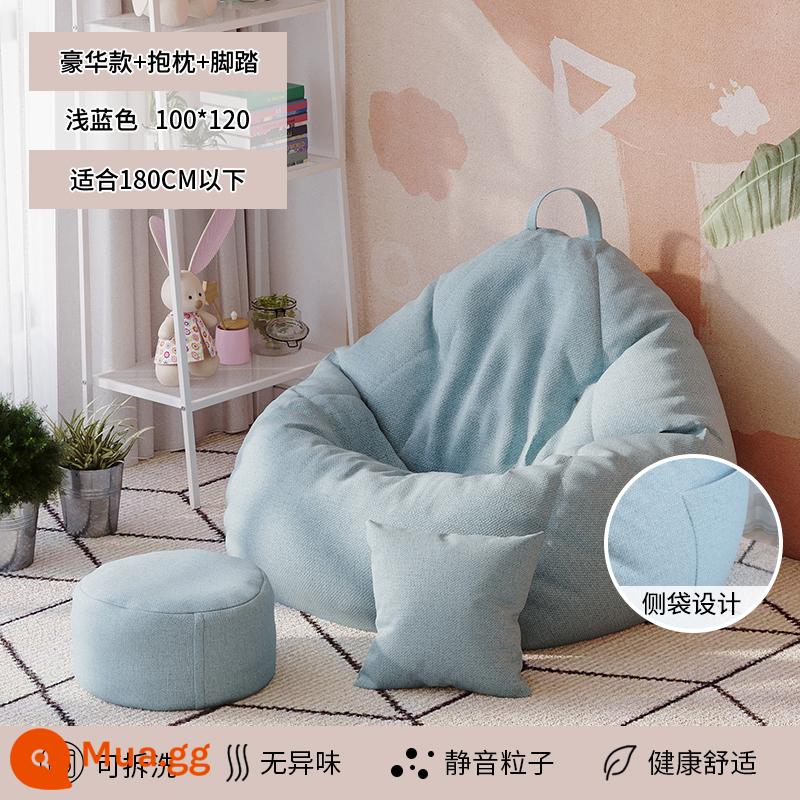 Sofa lười có thể nằm và ngủ căn hộ nhỏ phòng ngủ nhà tatami túi đậu ban công ghế giải trí ghế đơn bến tàu - Model sang trọng màu xanh nhạt (100*120) đi kèm gối và bàn đạp