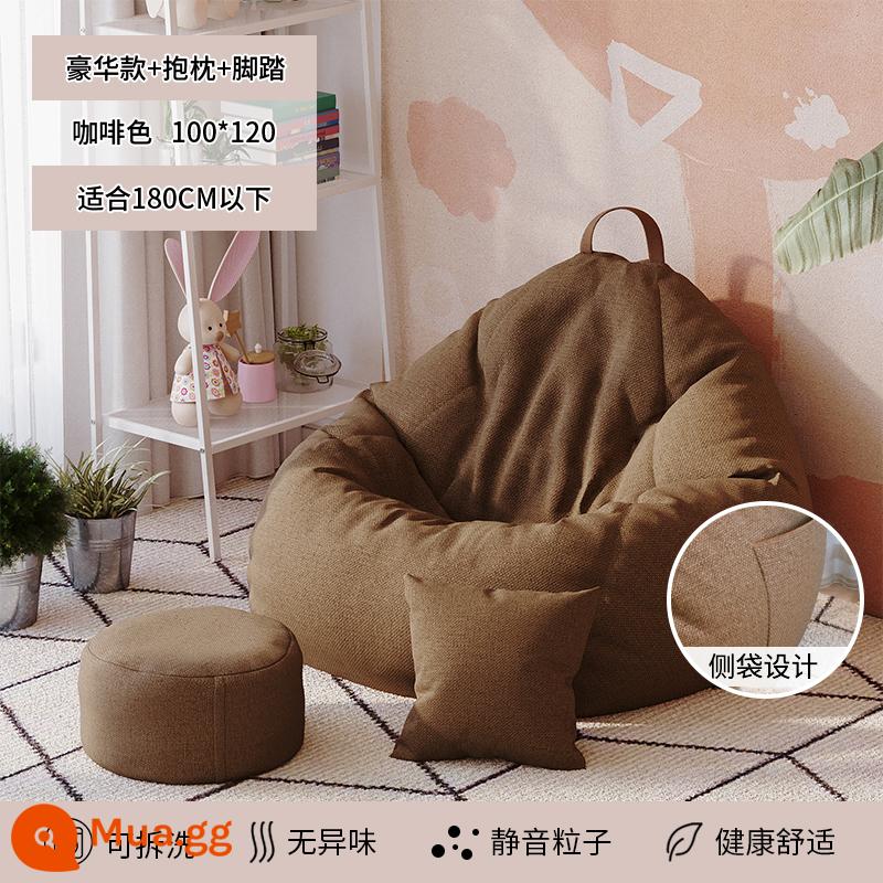 Sofa lười có thể nằm và ngủ căn hộ nhỏ phòng ngủ nhà tatami túi đậu ban công ghế giải trí ghế đơn bến tàu - Model cà phê sang trọng (100*120) có kèm gối và bàn đạp