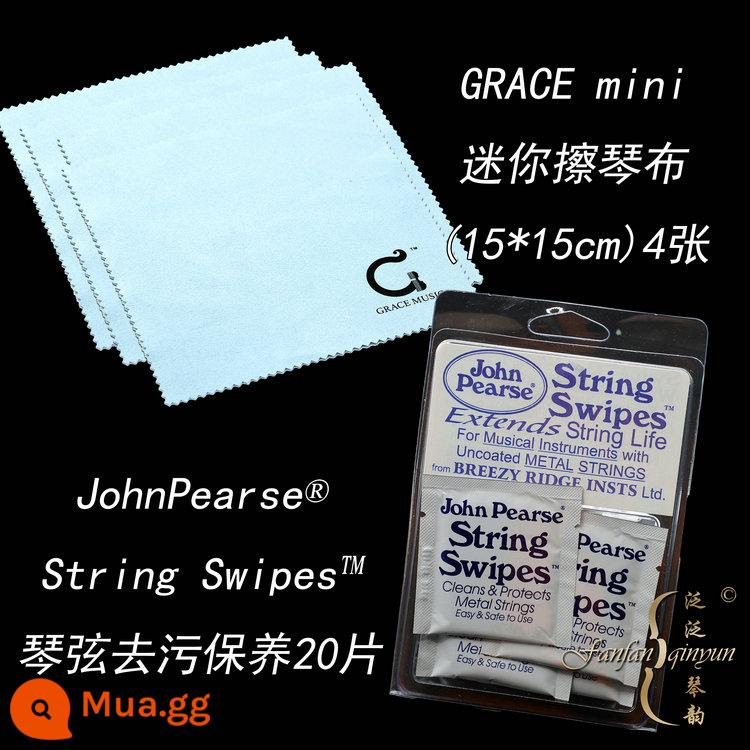 [Four Crowns] Vệ sinh và bảo dưỡng dây JOHN PEARSE chính hãng của Mỹ để loại bỏ bụi bẩn và tăng tuổi thọ - Đóng gói riêng (20 miếng) + 4 miếng vải lau đàn piano mini