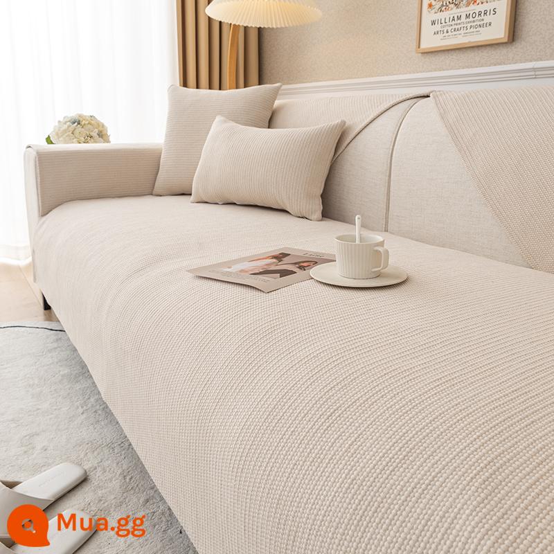 Bông và vải lanh đệm sofa bốn mùa vải lanh chống trơn trượt phổ quát đệm vải thô vải màu tinh khiết vải bọc ghế sofa đơn giản - Zhihe-màu trà sữa