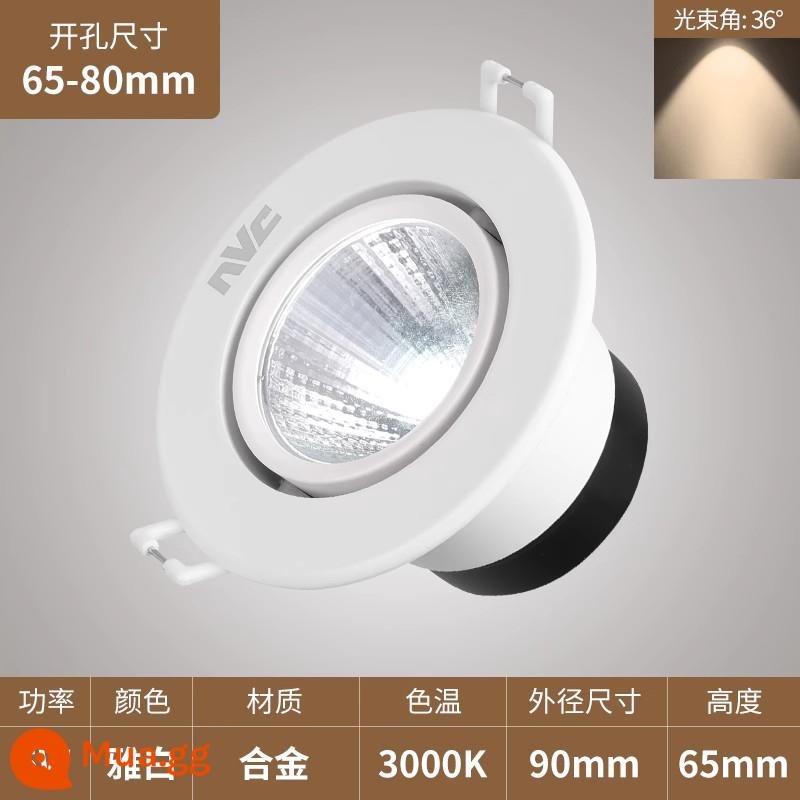 NVC chiếu sáng lõi ngô Spotlight nhúng đèn LED âm trần màu cao cấp khách sạn cửa hàng quần áo showroom đèn nền tường trần - 5W Màu vàng ấm [Mẫu nhôm khoan nhỏ Φ65-80]