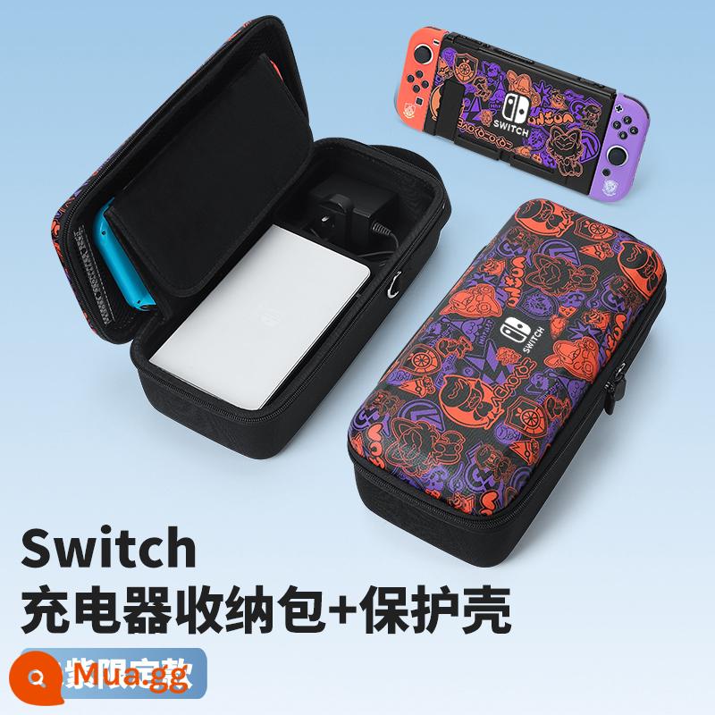 Túi lưu trữ Nintendo Switch, hộp bảo vệ Switcholed, hộp lưu trữ dung lượng lớn, bộ đầy đủ, bảng điều khiển trò chơi NS, hộp thẻ Mario, tay cầm OLED, đế di động, phụ kiện Lite, túi cứng - Túi đựng công tắc [Zhuzi phiên bản giới hạn★ có thể chứa bộ sạc + đế] + hộp bảo vệ cùng kiểu dáng√