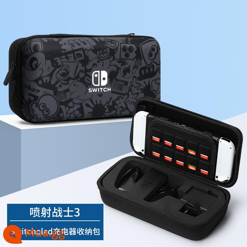 Túi lưu trữ Nintendo Switch, hộp bảo vệ Switcholed, hộp lưu trữ dung lượng lớn, bộ đầy đủ, bảng điều khiển trò chơi NS, hộp thẻ Mario, tay cầm OLED, đế di động, phụ kiện Lite, túi cứng - Túi đựng đồ Oled [Splatoon 3★ có thể đựng sạc + tay cầm] không có chân đế