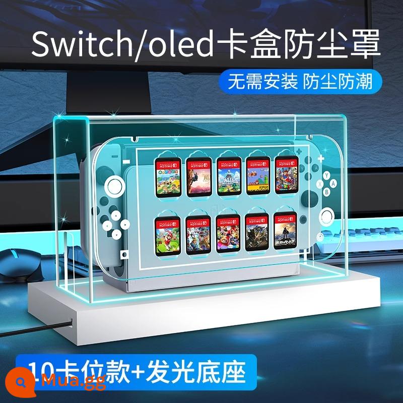 Vỏ bảo vệ Nintendo Switcholed trong suốt Vỏ tay cầm công tắc Vỏ cứng hai mảnh NS phiên bản tuổi thọ pin Vỏ đế có thể cắm được Vỏ bảng điều khiển trò chơi OLED Tấm che bụi Phụ kiện hộp thẻ pha lê acrylic - [Vỏ che bụi hộp đựng thẻ 10 + Đế dạ quang 20 màu] Acrylic hoàn toàn trong suốt