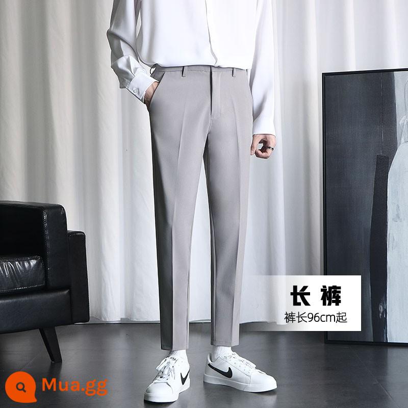 Quần nhỏ nam 9 điểm slim thẳng quần băng lụa nam cao cấp xếp nếp màu đen phù hợp với quần mùa hè - Quần màu xám nhạt (cổ điển)