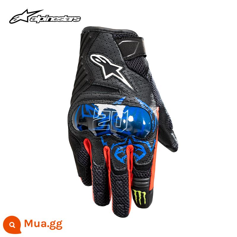 Một Ngôi Sao Alpinestars Găng Tay Đi Xe Máy Mùa Hè Người Đi Xe Máy Thiết Bị Găng Tay Da Nam SMX-1 V2 - FQ20 khớp màu đen, xanh và đỏ phiên bản Châu Âu