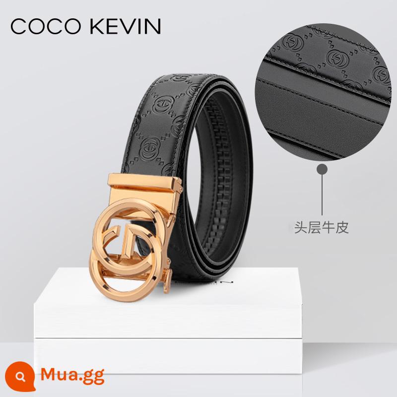 COCO KEVIN Thắt Lưng Da Nam Khóa Tự Động 2023 Mới Thắt Lưng Nam Thương Hiệu Cao Cấp Dây Da Bò Nguyên Chất - [Mẫu ba chiều 5D vàng]+Công nghệ khắc 3D thời trang da bò lớp 1