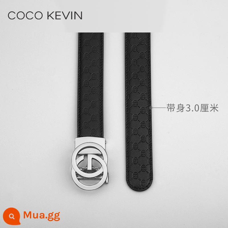 COCO KEVIN Thắt lưng nữ khóa tự động ins phong cách 2023 thắt lưng nữ mới thời trang đai tất cả các trận đấu thủy triều - [Bạc] Đai đen 3.0cm