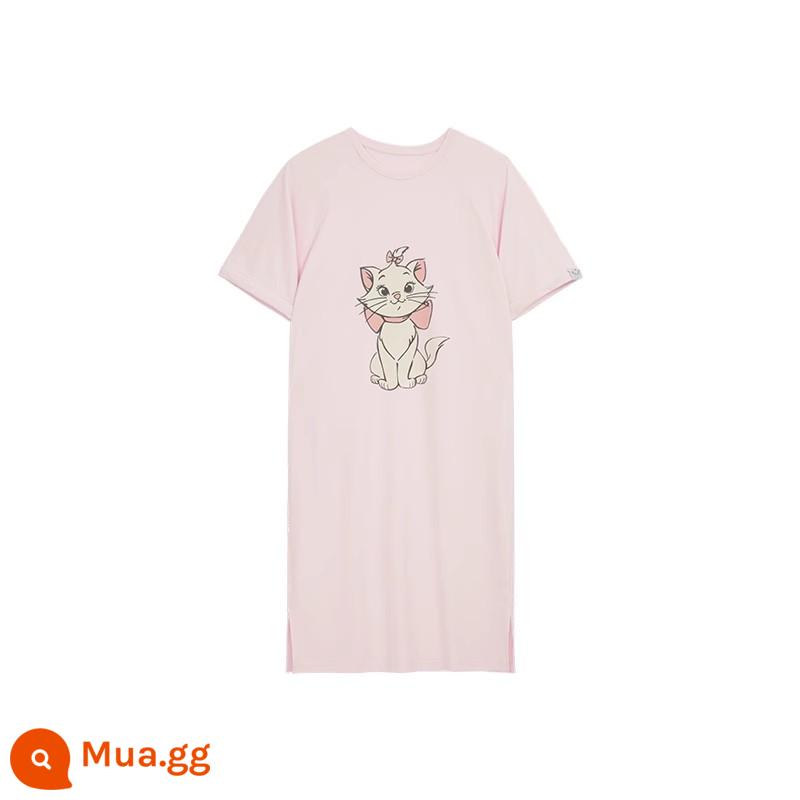 Ubras Disney sê-ri đám mây cotton ngắn tay băng lụa phục vụ tại nhà phương thức váy ngủ - [Phong cách giống Yu Shuxin] Happy Cloud Cotton-Hồng đào lạnh (Mary Cat)