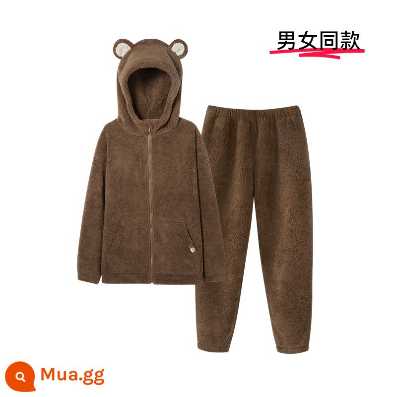 [Phong cách tương tự như Yu Shuxin] ubras Bear Velvet | Panda Coral Velvet Homewear Cặp đôi Bộ đồ ngủ mùa đông - Phong cách nâu cà phê giống nhau cho nam và nữ