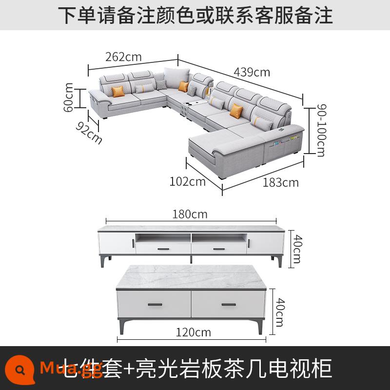 Bắc Âu 2023 Mới Sofa Vải Kết Hợp Nội Thất Vuông Lớn Số Công Nghệ Vải Sofa Cao Su Phòng Khách Hiện Đại Đơn Giản - Bộ bảy món + Bàn cà phê đá phiến bóng Tủ TV