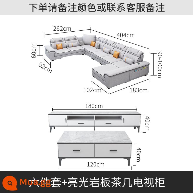 Bắc Âu 2023 Mới Sofa Vải Kết Hợp Nội Thất Vuông Lớn Số Công Nghệ Vải Sofa Cao Su Phòng Khách Hiện Đại Đơn Giản - Bộ sáu món + bàn cà phê đá phiến bóng và tủ TV