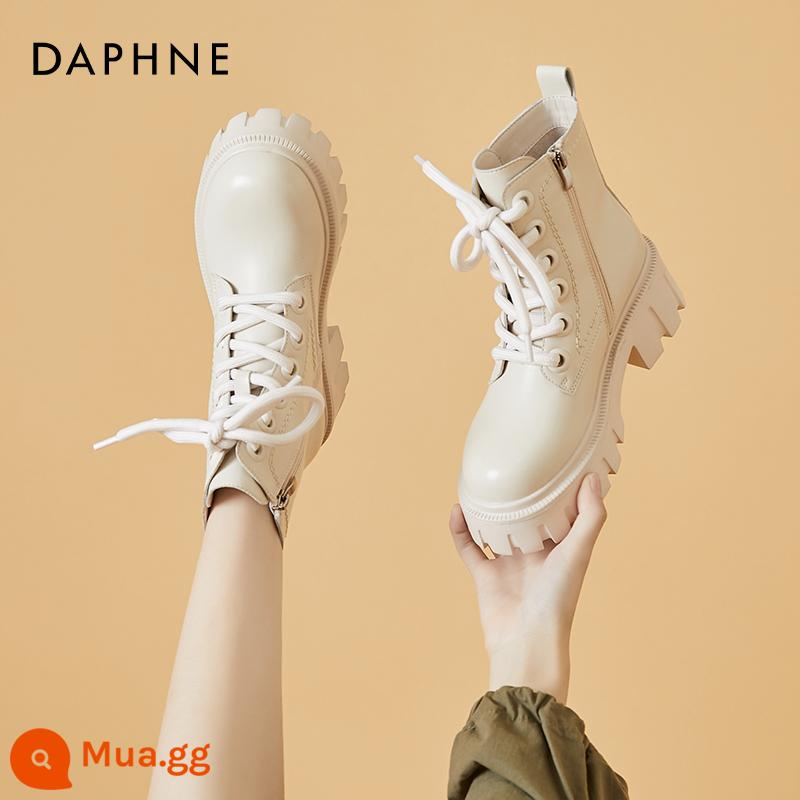 Daphne bốt cổ ngắn nhỏ tăng chiều cao nữ 2022 new winter plus nhung đế dày thu đông Martin bốt - Lớp lót đơn màu be