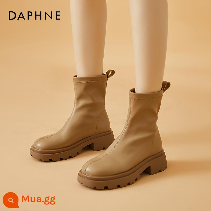 Bốt cổ ngắn siêu hot Daphne bốt nữ thu đông 2022 mùa đông mới hàng Châu Âu lưới đỏ phong cách nóng bỏng cộng nhung đế dày bốt mỏng - Kaki (nhung)