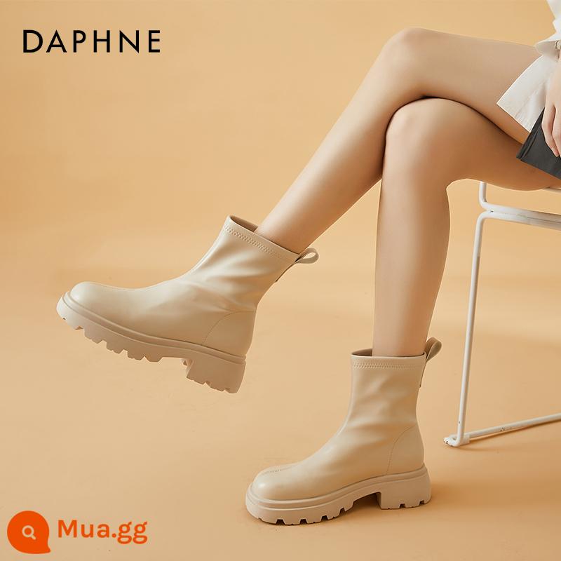 Bốt cổ ngắn siêu hot Daphne bốt nữ thu đông 2022 mùa đông mới hàng Châu Âu lưới đỏ phong cách nóng bỏng cộng nhung đế dày bốt mỏng - Màu trắng nhạt (lớp lót đơn)