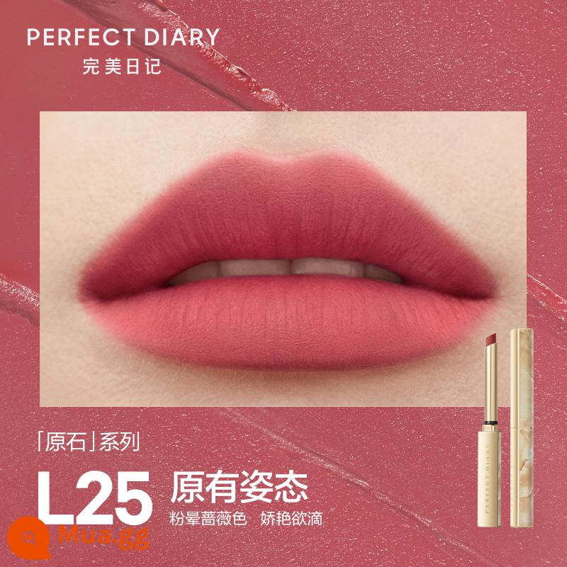 Perfect Diary Small Slim Heel Lipstick Velvet Matte Lipstick Raw Stone Series Nữ White Fluffy Winter Series - Tư thế ban đầu L25 [màu hồng hồng]