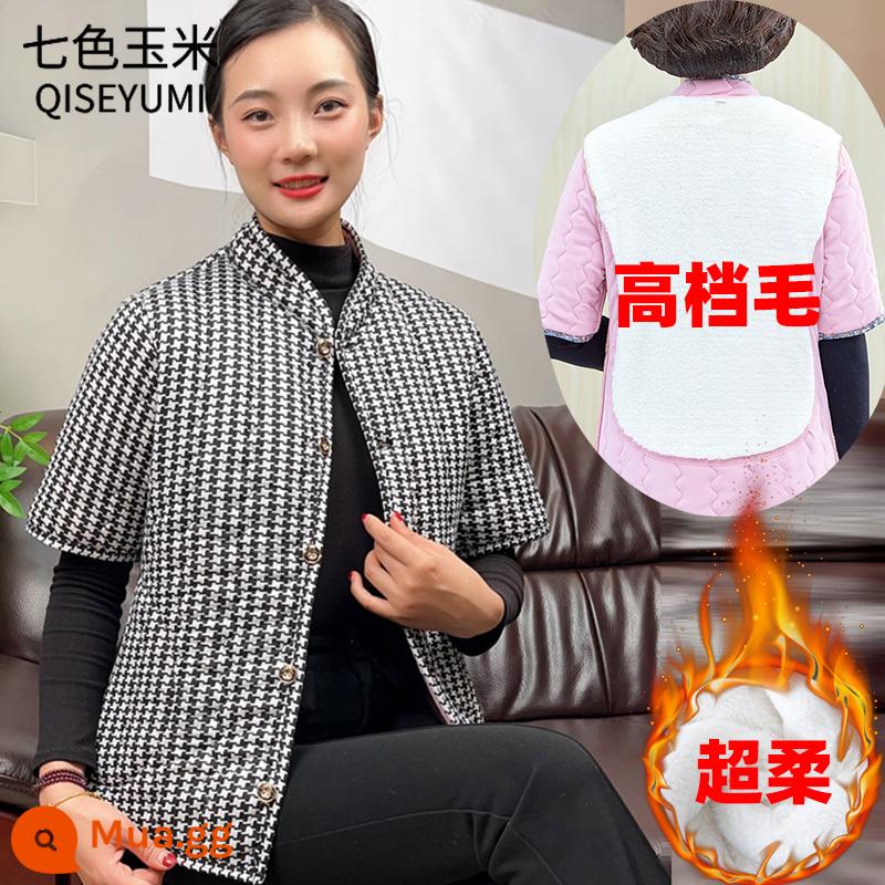 Áo vest cotton mùa đông cho mẹ trung niên Áo khoác cotton ngắn tay dày dặn của phụ nữ Áo khoác mùa thu đông trung niên và người cao tuổi 50 cộng với áo vest cotton nhung - lưới trắng