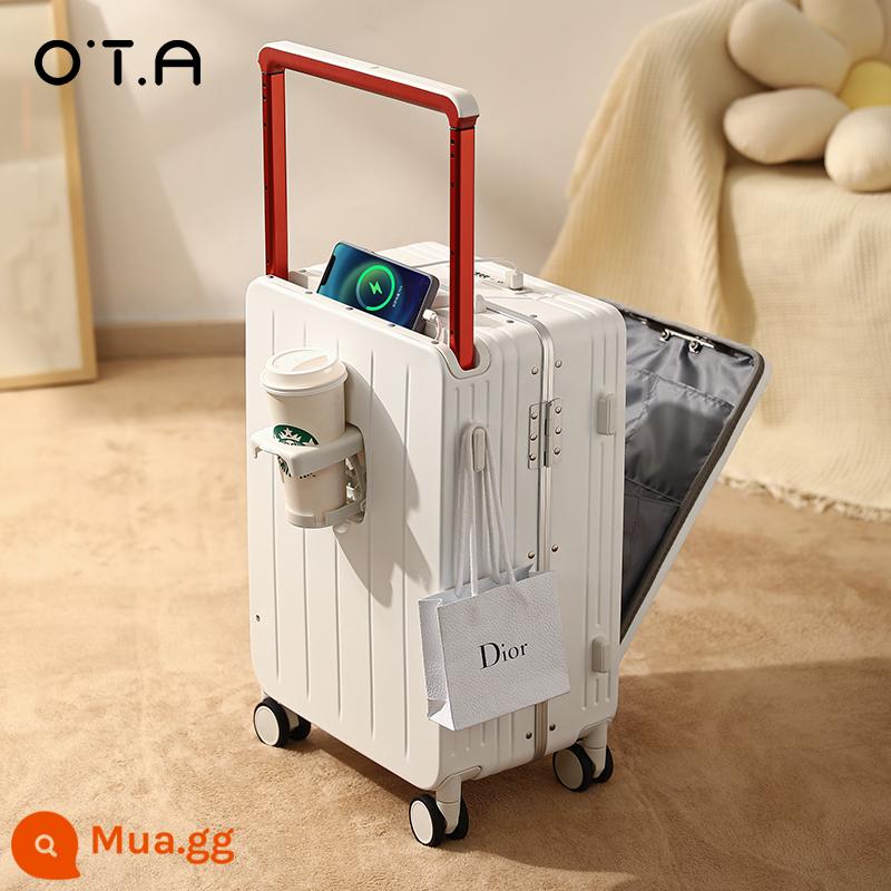 OTA mở phía trước hành lý nữ xe đẩy rộng mới 20 inch đa chức năng kinh doanh lên máy bay vali nhỏ nam - Ngọc trai trắng