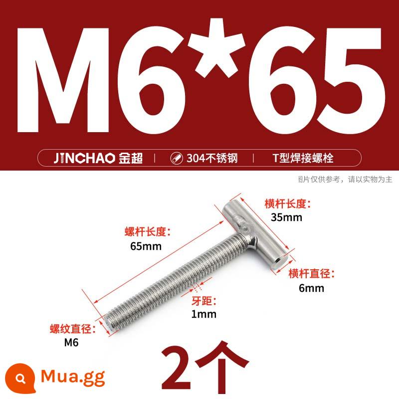 Vít hàn chữ T inox 304 Vít hàn chữ T Bu lông chữ T M4M5M6M8M10M12 - M6*65(2 cái)