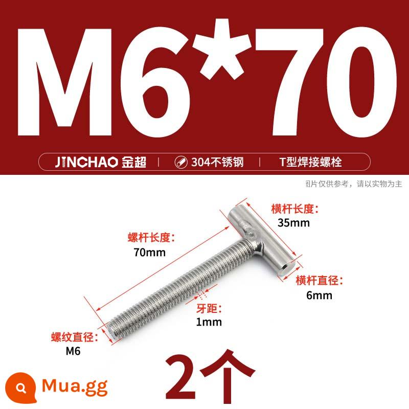 Vít hàn chữ T inox 304 Vít hàn chữ T Bu lông chữ T M4M5M6M8M10M12 - M6*70 (2 cái)