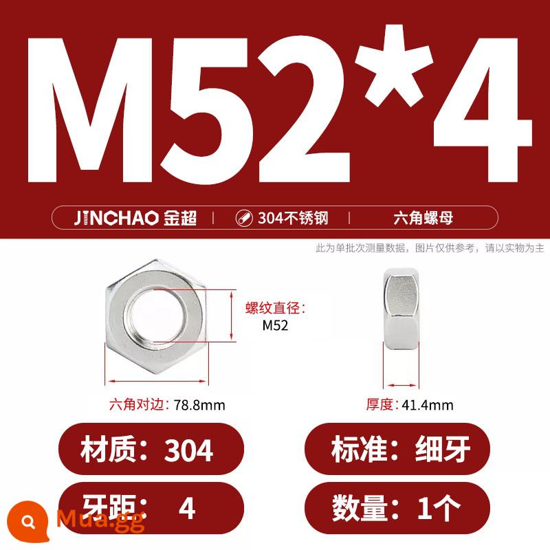 Bu lông đai ốc lục giác inox 304 316 đai ốc mũ vít M3M4M5M6M8M10M12-M33 - M52*4 (1 cái) răng mịn