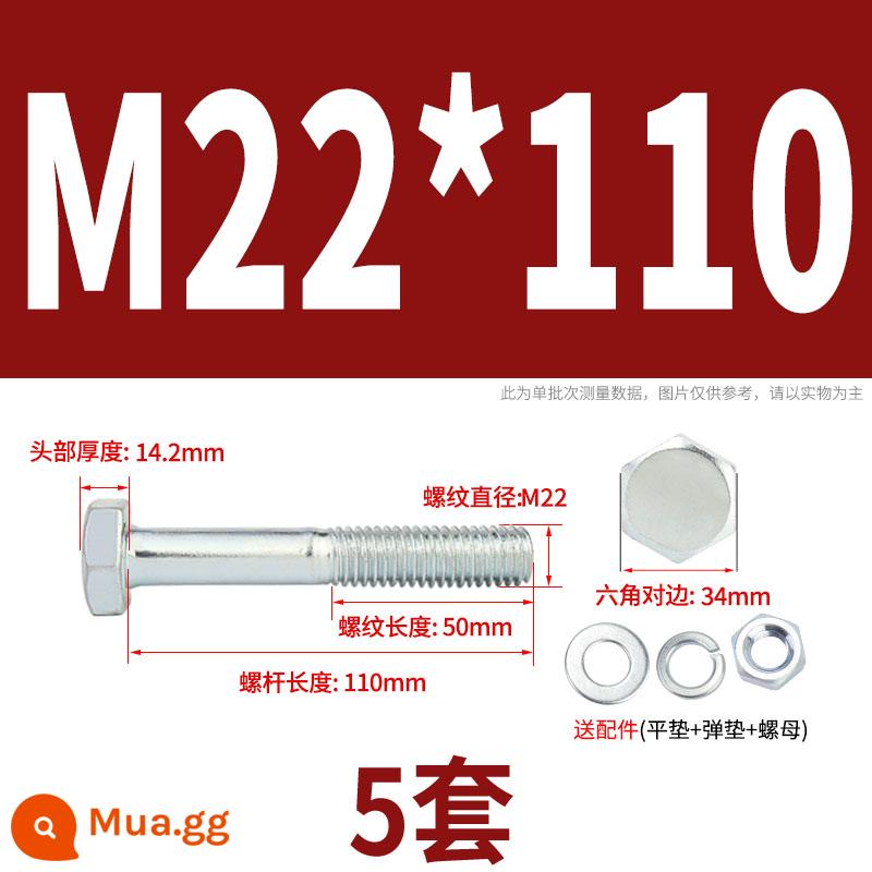 Bộ bu lông lục giác ngoài mạ kẽm cấp 4.8 kết hợp đai ốc M6M8M10M12M14M16M18-M30 - M22*110 nửa răng (5 bộ)