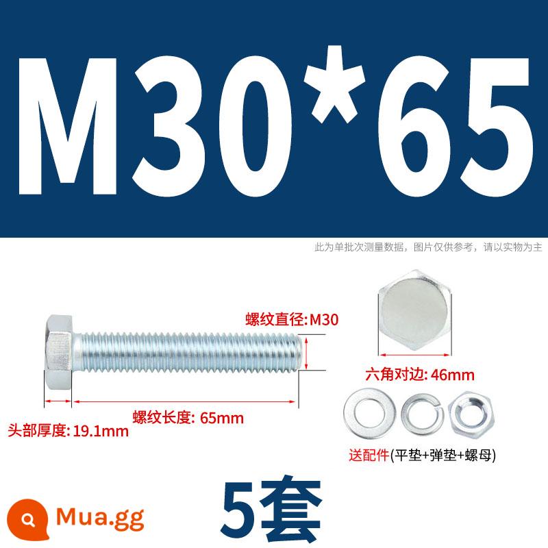 Bộ bu lông lục giác ngoài mạ kẽm cấp 4.8 kết hợp đai ốc M6M8M10M12M14M16M18-M30 - M30*65(5 bộ)