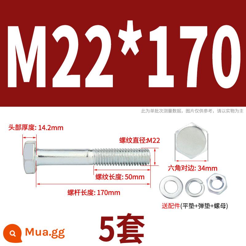 Bộ bu lông lục giác ngoài mạ kẽm cấp 4.8 kết hợp đai ốc M6M8M10M12M14M16M18-M30 - M22*170 nửa răng (5 bộ)