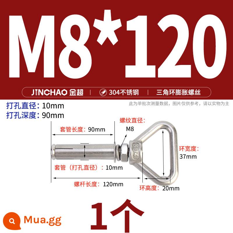 Jinchao 304 vòng thép không gỉ vít mở rộng móc máy nước nóng vít mở rộng M6-M16mm - Vòng nâng hình tam giác M8*120 (1 cái)