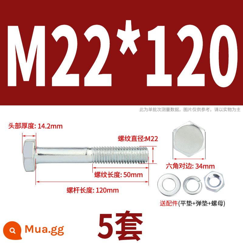 Bộ bu lông lục giác ngoài mạ kẽm cấp 4.8 kết hợp đai ốc M6M8M10M12M14M16M18-M30 - M22*120 nửa răng (5 bộ)