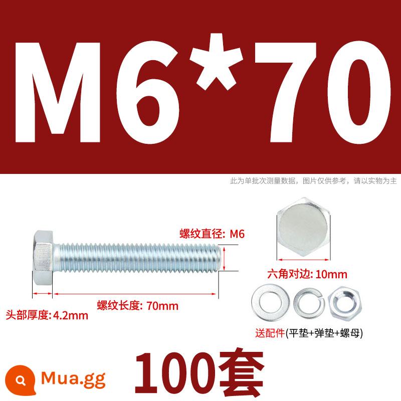 Bộ bu lông lục giác ngoài mạ kẽm cấp 4.8 kết hợp đai ốc M6M8M10M12M14M16M18-M30 - M6*70(100 bộ)