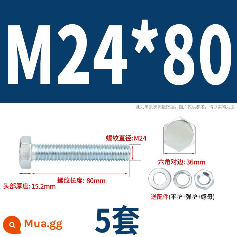 Bộ bu lông lục giác ngoài mạ kẽm cấp 4.8 kết hợp đai ốc M6M8M10M12M14M16M18-M30 - M24*80(5 bộ)