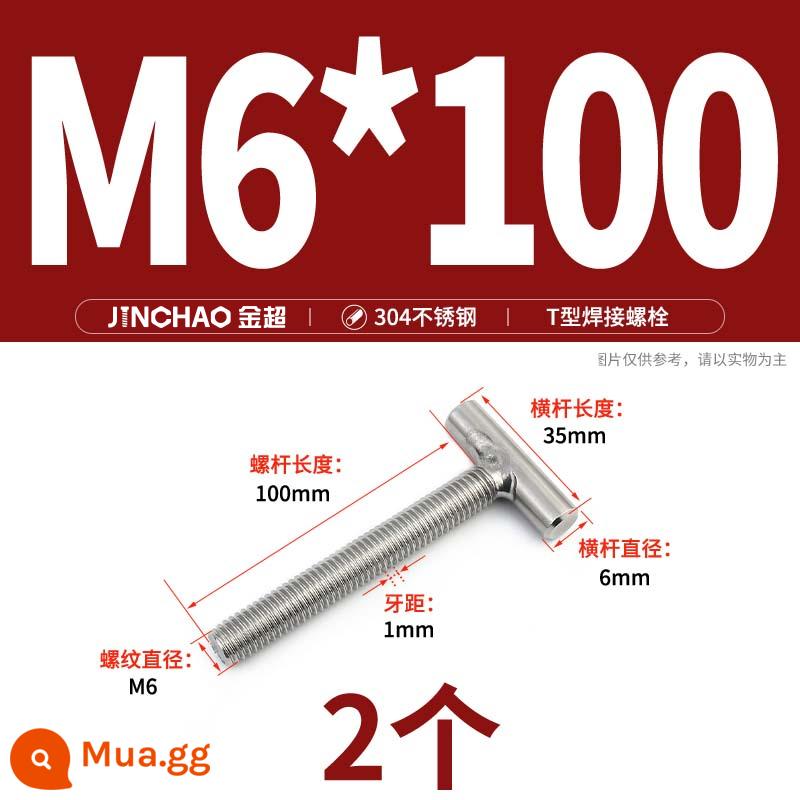 Vít hàn chữ T inox 304 Vít hàn chữ T Bu lông chữ T M4M5M6M8M10M12 - M6*100(2 cái)