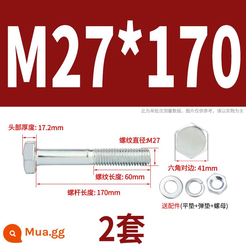 Bộ bu lông lục giác ngoài mạ kẽm cấp 4.8 kết hợp đai ốc M6M8M10M12M14M16M18-M30 - M27*170 nửa răng (2 bộ)