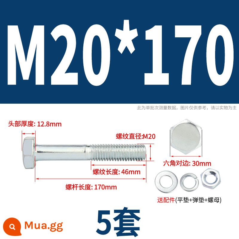 Bộ bu lông lục giác ngoài mạ kẽm cấp 4.8 kết hợp đai ốc M6M8M10M12M14M16M18-M30 - M20*170 nửa răng (5 bộ)