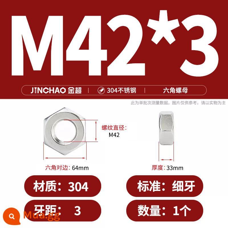 Bu lông đai ốc lục giác inox 304 316 đai ốc mũ vít M3M4M5M6M8M10M12-M33 - M42*3 (1 cái) răng mịn