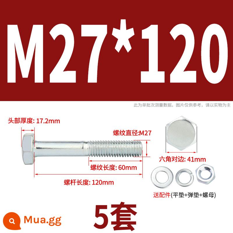 Bộ bu lông lục giác ngoài mạ kẽm cấp 4.8 kết hợp đai ốc M6M8M10M12M14M16M18-M30 - M27*120 nửa răng (5 bộ)