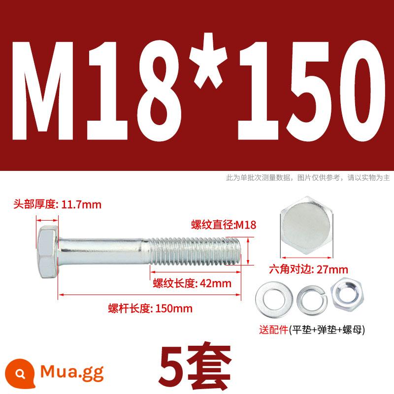 Bộ bu lông lục giác ngoài mạ kẽm cấp 4.8 kết hợp đai ốc M6M8M10M12M14M16M18-M30 - M18*150 nửa răng (5 bộ)