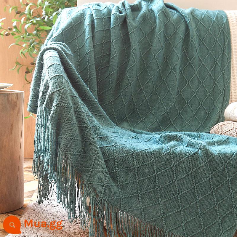 Nam Việt quất nhà đồng màu đơn giản dệt kim sofa khăn phòng ngủ giường chăn giải trí chăn ngủ trưa văn phòng chăn dệt kim - Yanchu- tua rua kim cương/màu xanh cổ điển