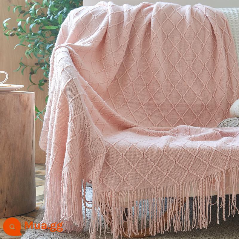 Nam Việt quất nhà đồng màu đơn giản dệt kim sofa khăn phòng ngủ giường chăn giải trí chăn ngủ trưa văn phòng chăn dệt kim - Yanchu- tua rua kim cương/hồng nhạt