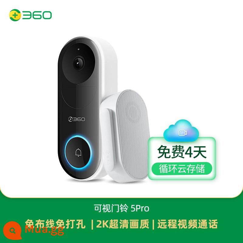 Chuông cửa hình 360 5Pro giám sát thông minh gương cửa chống trộm nhà điều khiển từ xa điện thoại camera mắt mèo 2K - [2K Ultra HD] Bản tiêu chuẩn 5PRO + 4 ngày lưu trữ đám mây trong 1 năm