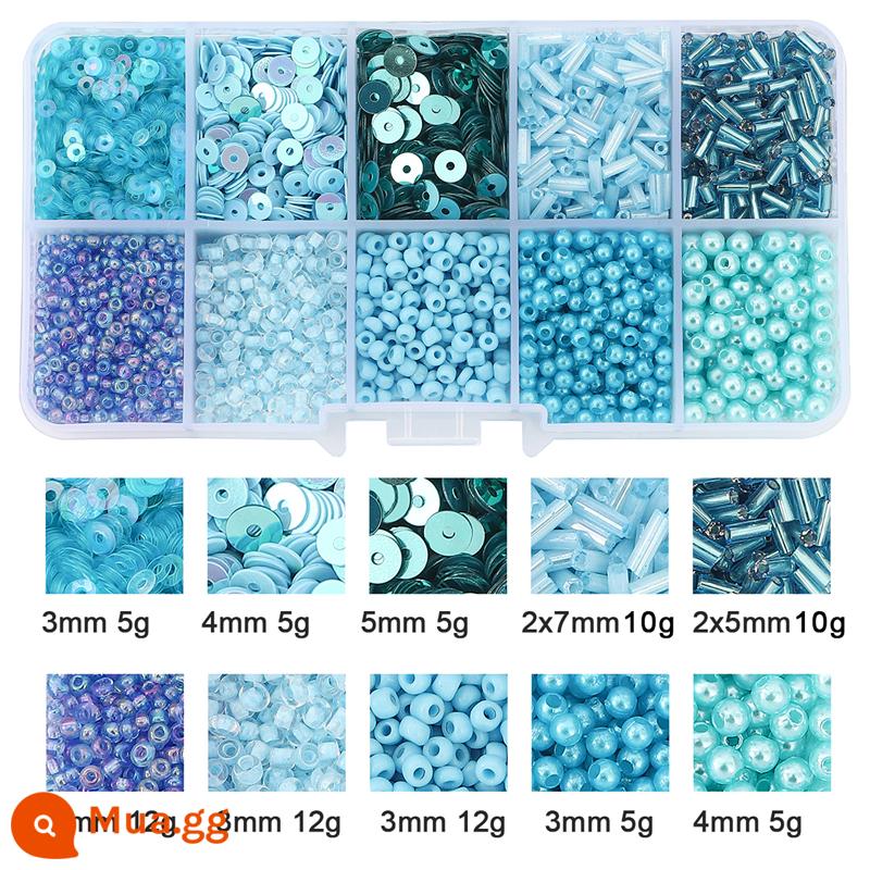 Gạo hạt sequins ngọc trai giả chất liệu túi beading handmade tự làm chất liệu làm vòng cổ tay bông tai đính cườm rời hạt - 1 hộp màu xanh