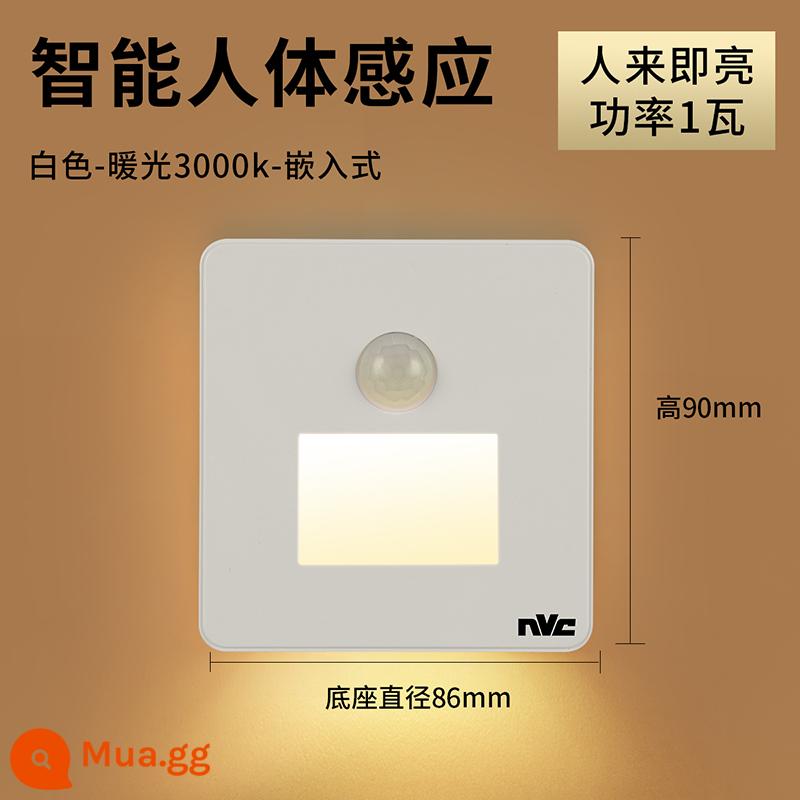 Đèn led chiếu sáng NVC đèn chân cảm ứng nhúng 86 loại đèn lối đi đèn ngủ nhỏ đèn hành lang lối đi tiết kiệm năng lượng - [Trắng] Ánh sáng vàng ấm áp, cảm biến cơ thể con người + điều khiển ánh sáng, cài đặt nhúng